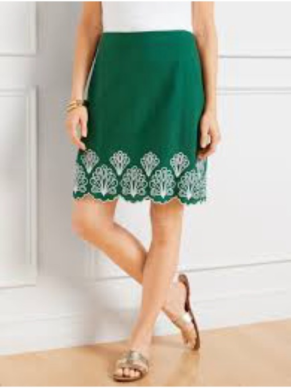 Talbots embroidered linen cotton skirt